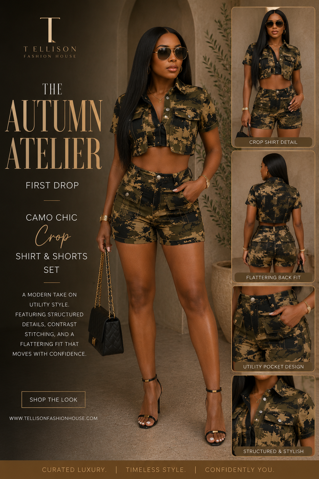 Camo Chic Crop Shirt & Shorts Set