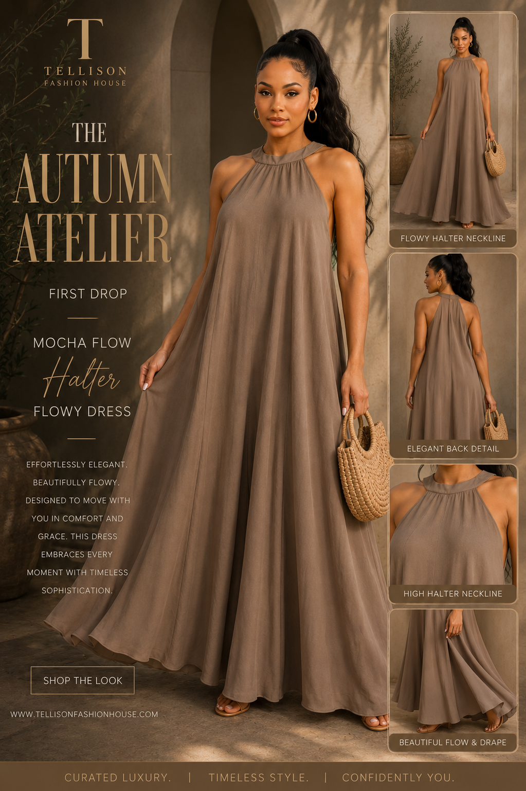Mocha Flow Halter Dress