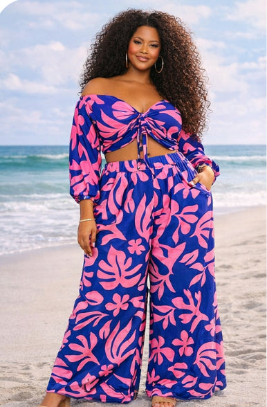 Tropical wide leg pants set