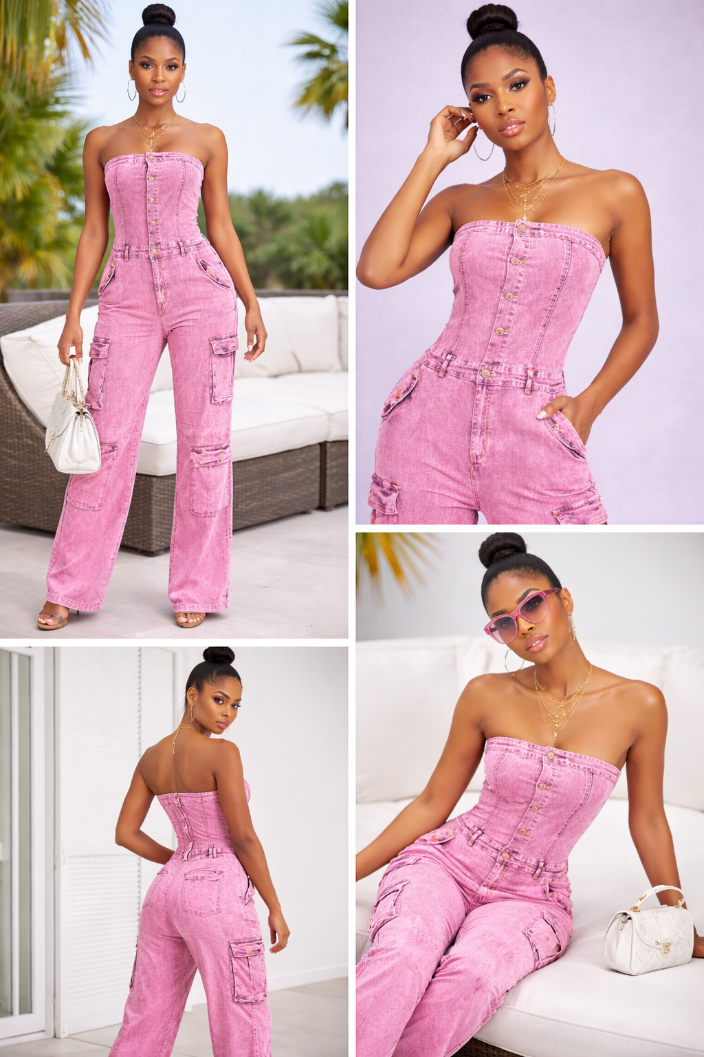 Cargo strapless denim jumpsuit