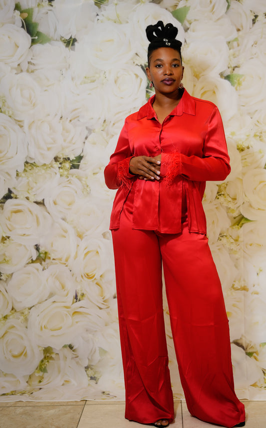 Satin Wide-Leg Pant Set
