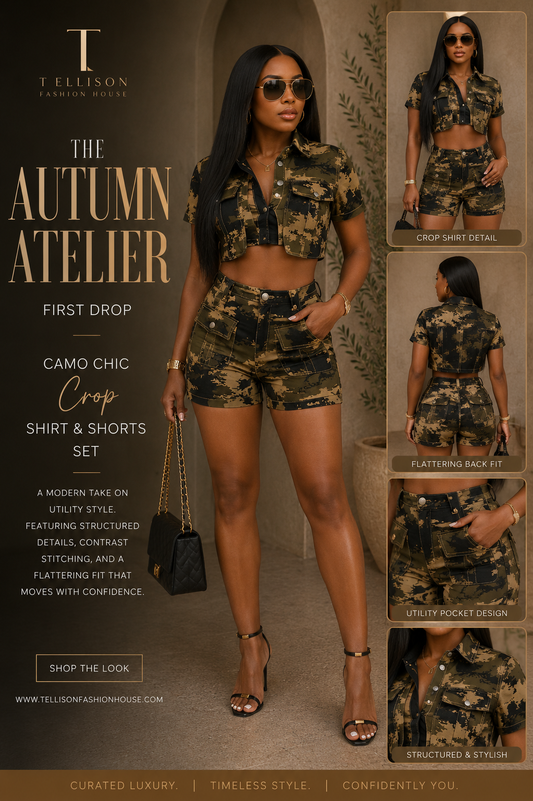 Camo Chic Crop Shirt & Shorts Set