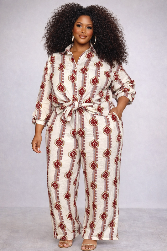 Printed linen pant set