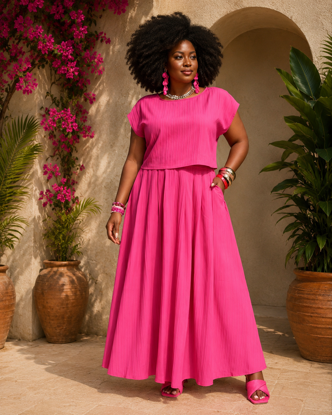 Pretty in Pink Pleated Two-Piece Set
