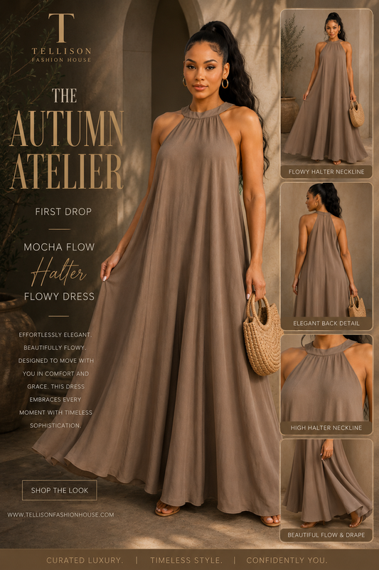 Mocha Flow Halter Dress