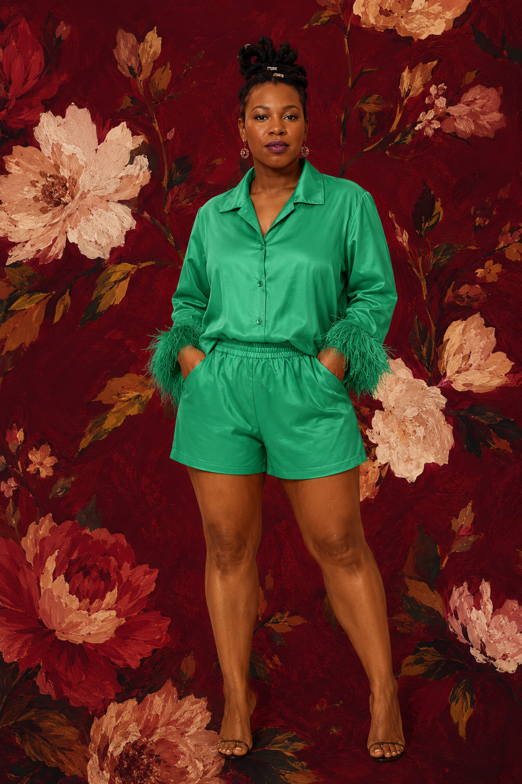 Luxe Feather Trim Short Set