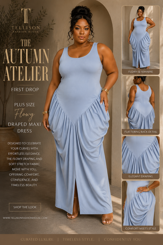 Sky Blue Draped Maxi Dress