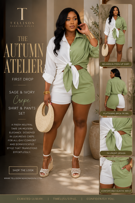 Sage & Ivory Color Block 2-Piece Short Set