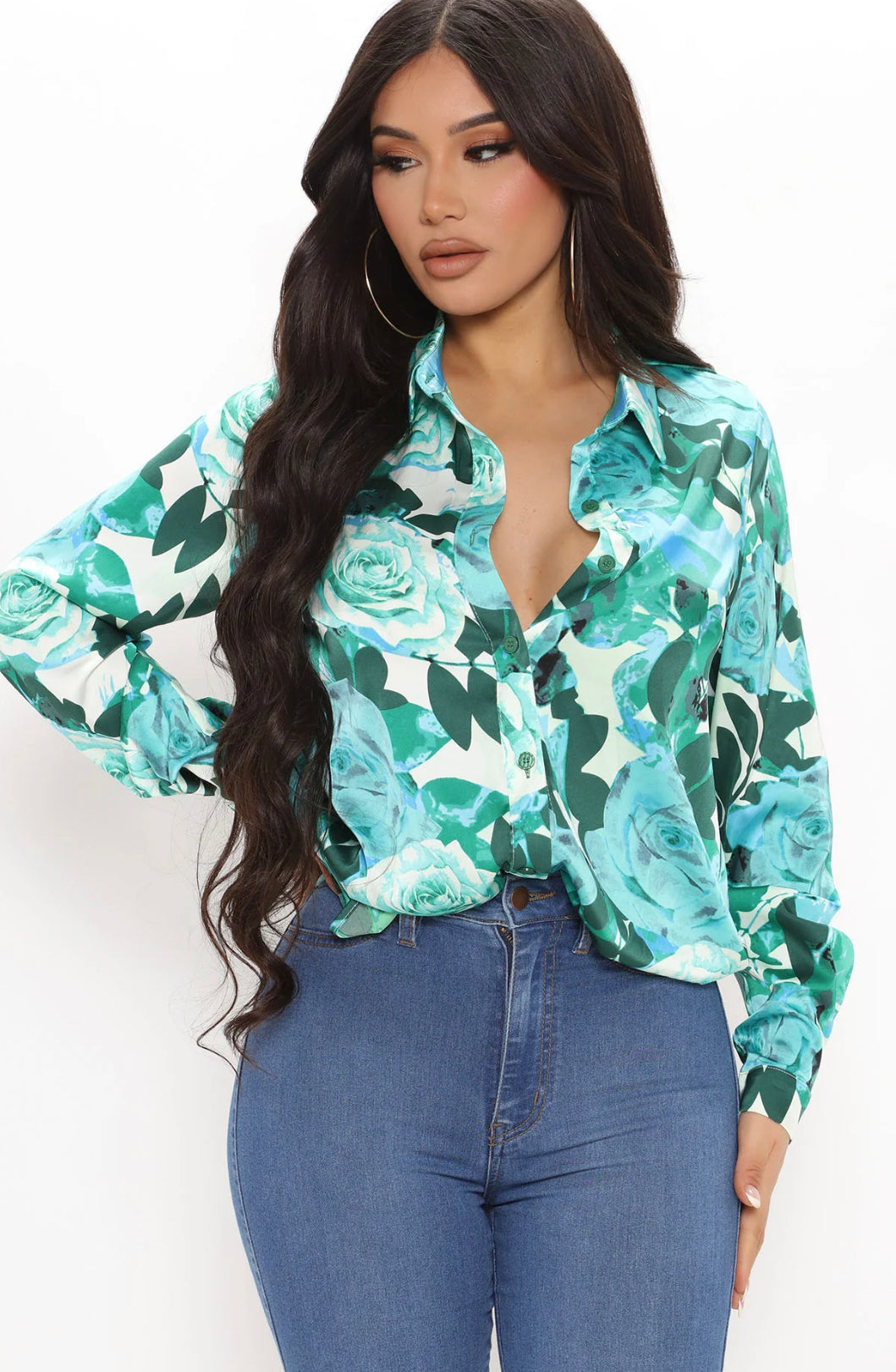 Teal blossom blouse