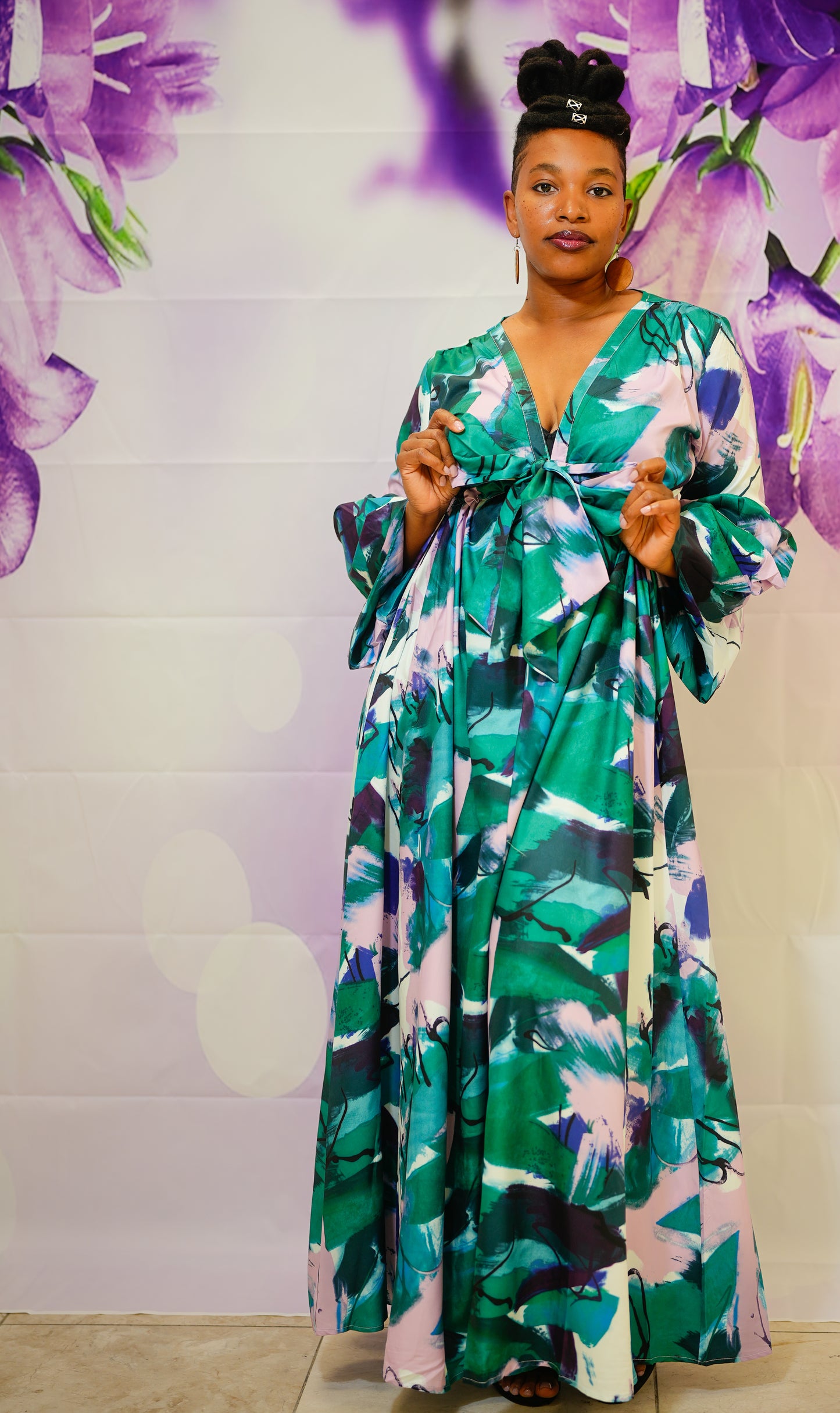 Green abstract maxi dress