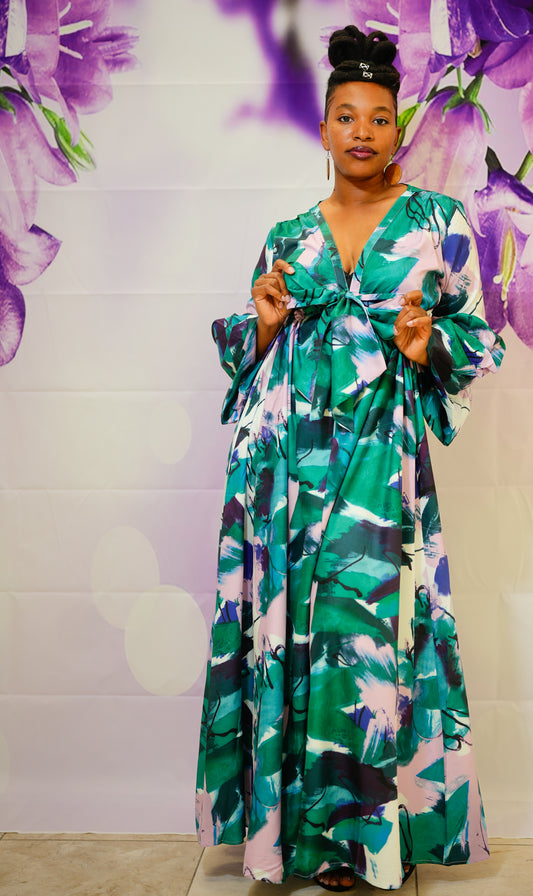 Green abstract maxi dress