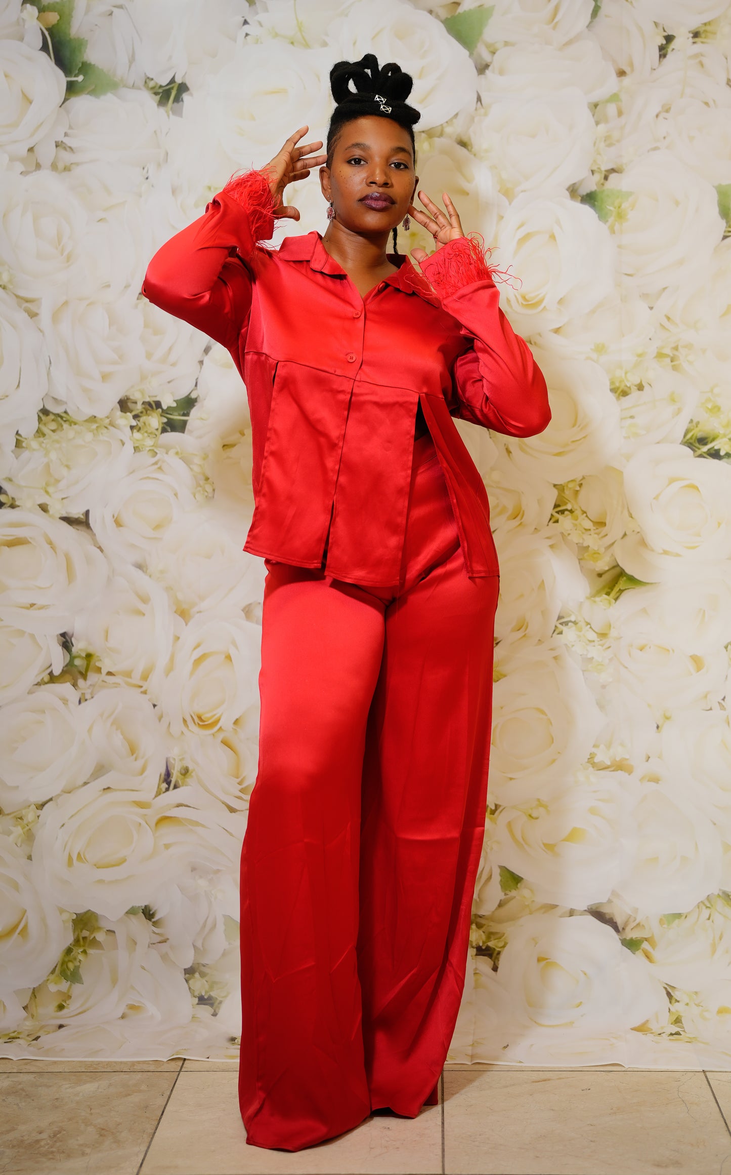 Satin Wide-Leg Pant Set