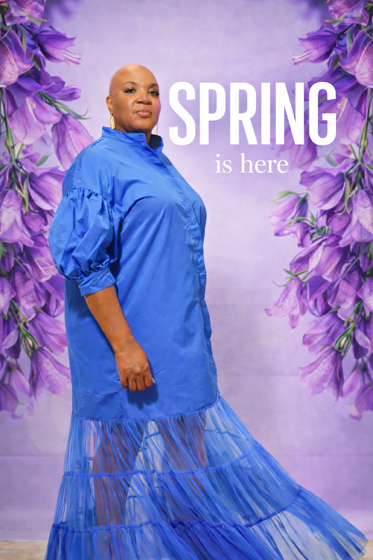 Blue tulle hem shirt dress