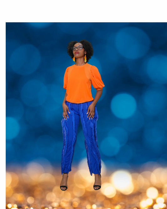Orange Knit Puff-Sleeve Top